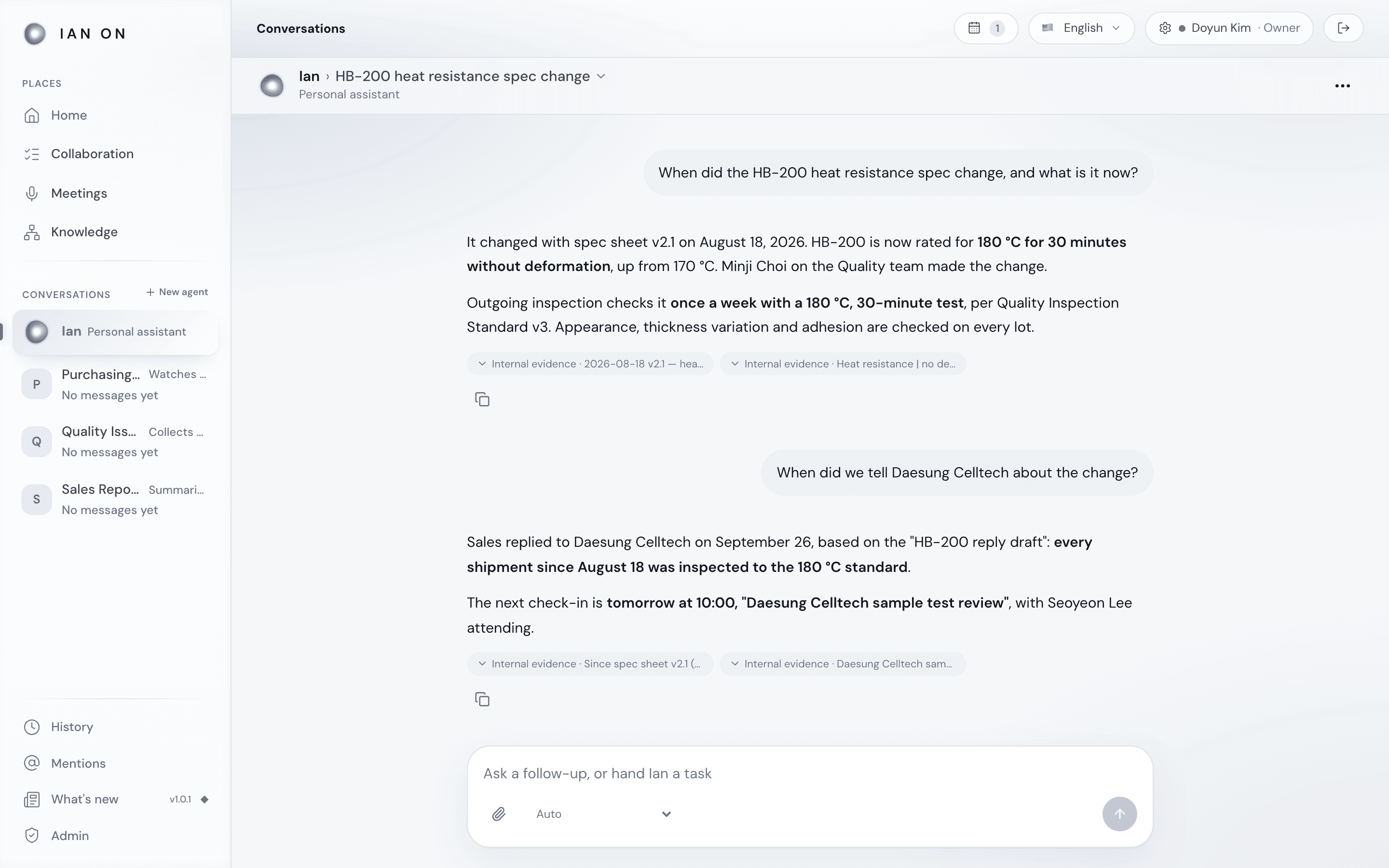 Talk to Ian — answers with internal evidence